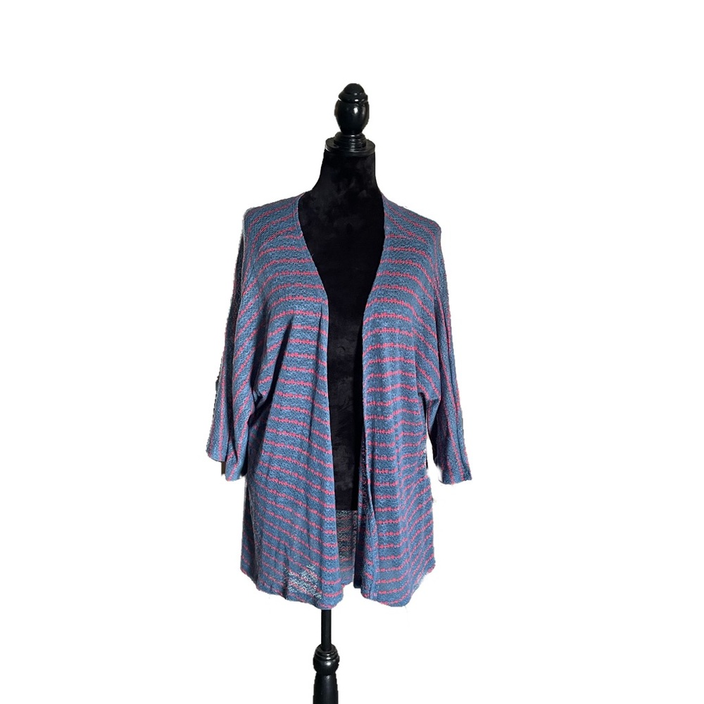LuLaroe Blue and Red Striped Oversized Cardigan